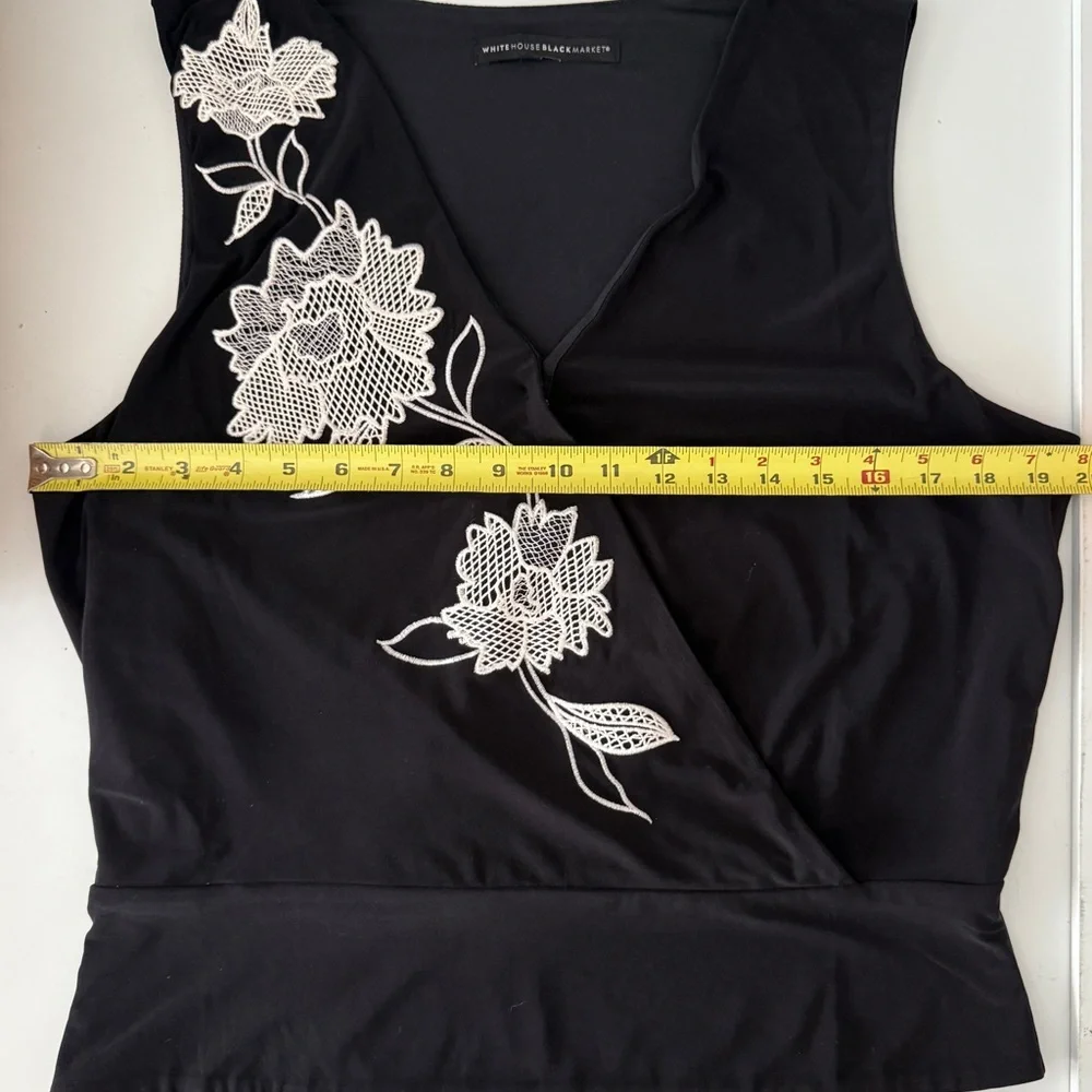 Black Sleeveless Top with White Floral Embroidery - Picture 3 of 6